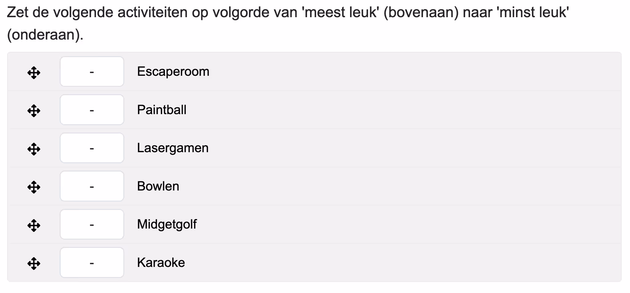 voorbeeld rangschikvraag